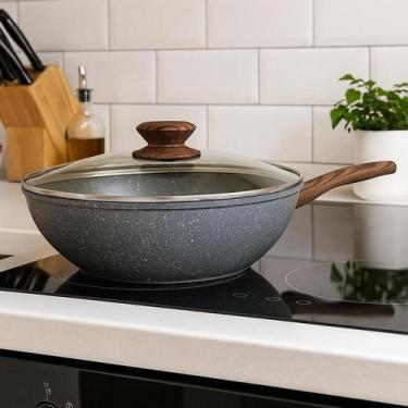 Imagem de Panela Wok Antiaderente Mimo Style 28cm Grafito com Tampa para Fogão d