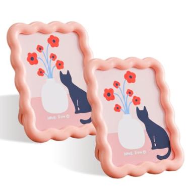 Imagem de Fiwochic 2 porta-retratos em forma de onda rosa de 15 cm, linda moldura de resina para pendurar na mesa e na parede, decoração de casa, arte, galeria de fotos