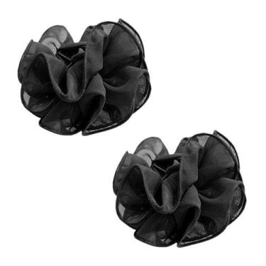 Imagem de 2 peças de grampos de cabelo rosa de chiffon preto grande, grampos de cabelo com garra de mandíbula, acessórios de cabelo, laço de cabelo de flor de seda, laço de cabelo com forte aderência, tamanho