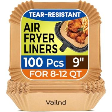 Imagem de Vailnd Forros descartáveis para fritadeira a ar, 100 peças, máximo de 23 cm, GG, forros de papel de airfryer, folhas de pergaminho à prova de óleo, forro quadrado para fritadeira a ar de 8/10/11/12 QT