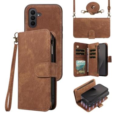 Imagem de Asuwish Capa de celular para Samsung Galaxy Z Fold 7 com zíper carteira magnética destacável com alça transversal e compartimento para cartão ZFold Z7 G Fold7 7Z mulheres meninas marrom