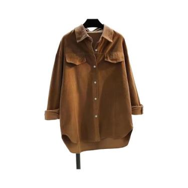 Imagem de Camisa Feminina de Veludo com Bolso Duplo - Manga Comprida, Gola Polo 