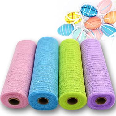 Imagem de NBHH Fita de malha para o dia da páscoa deco metálica outono folha metálica rosa roxo azul verde rolos de malha para projetos de Páscoa DIY grinaldas decorações de festa artesanato de embrulho, 4
