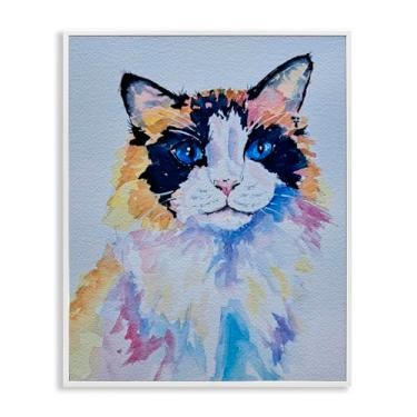 Imagem de Stupell Industries Retrato de gato Calico Arte giclée emoldurada branca, design de Tatiana Roberts, 50 x 40 cm