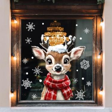Imagem de Adesivos de janela de Natal adesivos fofos de rena floco de neve adesivos reutilizáveis autoadesivos de decoração de janelas adesivos de inverno veado de Natal adesivos de vidro geladeira parede porta