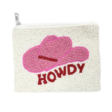 Imagem de Pretty Robes Bolsa de moedas com contas de pérola feita à mão com desenhos coloridos, bolsa pequena com zíper para cartões de dinheiro e maquiagem, Marfim