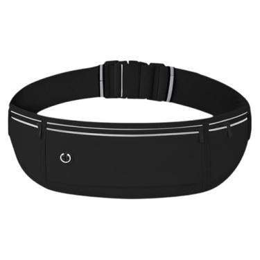 Imagem de Cinto de corrida fino para celular, bolsa de cintura impermeável com zíper, acessórios de corrida com 3 bolsos, luz para caminhada, ciclismo, acampamento, academia (preto)