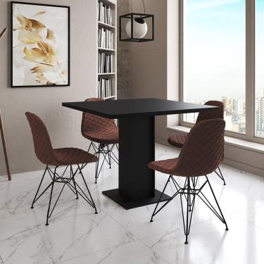 Imagem de Mesa Jantar Londres Quadrada Preta 90Cm 4 Cadeiras Estofadas Caramelo Eames Ferro Preto