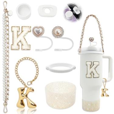 Imagem de BydGxy Conjunto de acessórios Stanley Cup para copo de 850 g 1134 g, com alça de alça, plugue antiderramamento, bota, capa de palha, pingentes de letras fofas, adesivo inicial sem resíduo, serve para