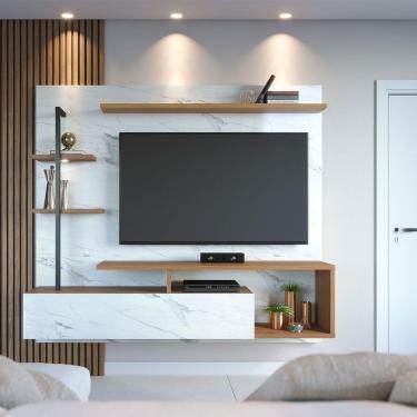 Imagem de Painel Tv 58 Pol 180cm Bancada Suspensa Jordan C04 - D'rossi Freijó E Branco Neve