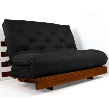 Imagem de Sofá Cama Casal Futon Tokio Preto Madeira Maciça Cor Imbuia