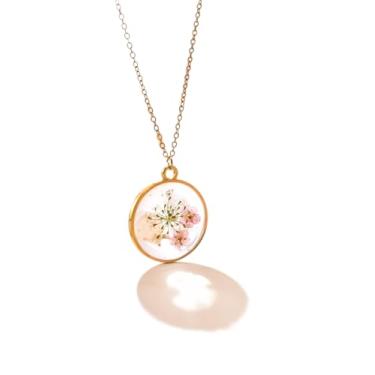 Imagem de Colar de flores de resina feito à mão Eternal Bloom —— Botânicos prensados de verdade em pingente dourado, joia delicada para presente para mulheres, Small, Resina, resina