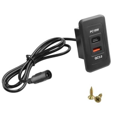 Imagem de QIANRENON Cabo conector de carregamento DC 5525 para USB e USB C embutido DC 5,5 × 2,5 mm fêmea para tipo A + adaptador de montagem de anteparo quadrado fêmea tipo C, para painel de móveis, 0,9 m