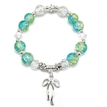 Imagem de danytes Pulseira elástica de contas de vidro com laço cintilante aura berloque pulseiras para casais para mulheres, presentes inspiradores para mãe, filha, irmã e melhor amiga, Small, Vidro Liga de