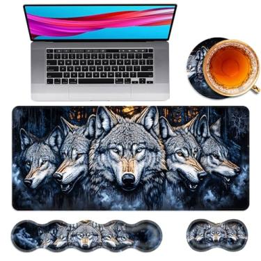 Imagem de TOEMZTFT Tapete de mouse grande e descanso de pulso para teclado, tapete de mesa para teclado e mouse, mouse pad grande para jogos 4 em 1 com suporte de pulso, tapete de mesa para jogos de estudo de