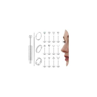 Imagem de THUNARAZ Anéis de nariz preenchidos com ouro 14K para mulheres, aço cirúrgico, sem rosca, brincos de pressão nas costas planas, hipoalergênicos, argolas, cartilagem, tragus, concha, lábio, hélice