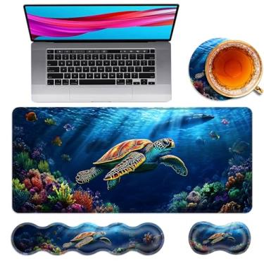 Imagem de TOEMZTFT Tapete de mouse grande e descanso de pulso para teclado, almofada de mesa para teclado e mouse, mouse pad grande para jogos 4 em 1 com suporte de pulso, tapete de mesa para jogos de estudo de