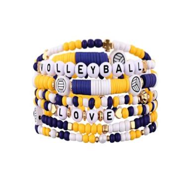 Imagem de Pulseira esportiva para mulheres, homens, presentes de dia de jogo, pulseiras de contas de argila de polímero, presente empilhável para equipe, basquete, futebol, Small, Plástico, Sem Pedra Preciosa