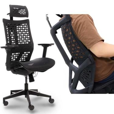 Imagem de SICOUM Cadeira de escritório ergonômica com encosto de cabeça 4D, cadeira de mesa de malha grande com profundidade de assento ajustável, encosto de alto rebote, braços ajustáveis, trava de inclinação