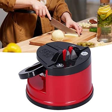Imagem de Afiador de facas de aço de tungstênio, afiador de tesoura ABS leve com ventosa, fácil de usar para cozinha (vermelho)