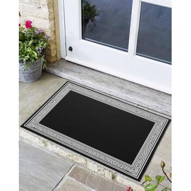 Imagem de Capacho preto padrão de chave antiderrapante tapetes de entrada tapetes de entrada laranja impressão geométrica lavável tapete para sala de estar, quarto, banheiro, entrada, 61 x 91 cm