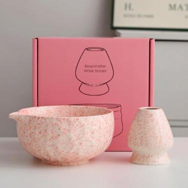 Imagem de Masgangdamai Conjunto de tigelas Matcha de cerâmica com 2 peças, caixa de presente vermelha (vermelha e branca)