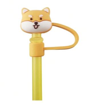 Imagem de A tampa de canudo Stanley é reutilizável. A linda tampa de silicone animal com canudo é usada para copos de água, bebidas e canudos de chá de leite para evitar poeira (filhote amarelo)