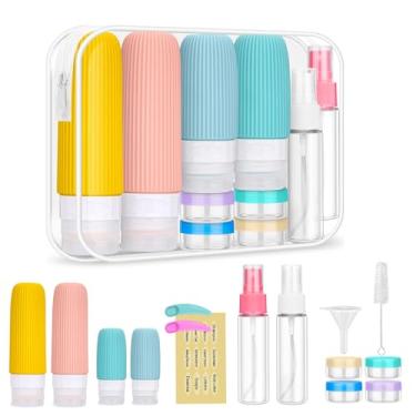 Imagem de kit 16 Viagem Frascos, Recipientes de Viagem de Silicone para Artigos de Higiene Pessoal, Licores Recarregáveis à Prova de Vazamentos Shampoo e Condicionador Garrafas de Higiene (colorido)