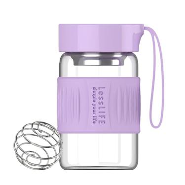 Imagem de HENGFEI Coqueteleira de vidro para misturas de proteína, coqueteleira de vidro de 350 ml com alça de transporte de silicone, coador e bola agitadora (lilás, 340 g)