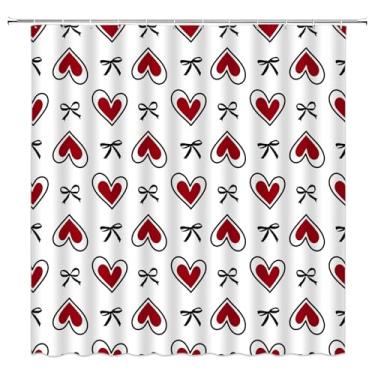 Imagem de AEMBEE Cortina de chuveiro dia dos namorados coração vermelho laço preto casal romântico tecido decorativo cortinas de banheiro com ganchos, 177,8 cm L x 170 A