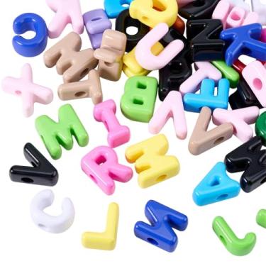 Imagem de SOFPLATE 50 peças de contas aleatórias em forma de letra alfabeto contas acrílicas plástico opaco colorido desenho animado letras espaçadores para fazer joias, descobertas, artesanato, presentes