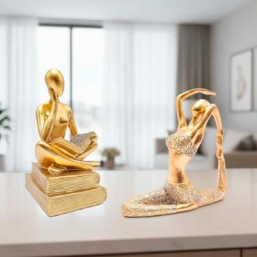 Imagem de Kit Bailarina Yoga Pensadora Estátua Decorativa Rack Estante Balé Estudante Trabalho Casa Decoração (Pensadora LC Bailarina 183)