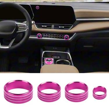 Imagem de Para Chevy Equinox 2025 2026 acessórios interiores AC ar condicionado volume interruptor de mudança de marchas botão tampa anel botão de acionamento acabamento liga de alumínio (rosa)