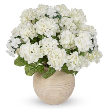 Imagem de Briful Flores artificiais de gerânio branco com sementes, 4 peças de hastes realistas de gerânio de seda 40 cm para vaso de mesa, flores falsas internas e externas para decoração de casa, jardim