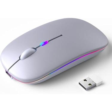 Imagem de Mouse Sem Fio Recarregável com LED RGB Design Ergonômico Conexão USB Bluetooth Compatível com PC Notebook e Home Office (Prata)