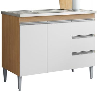 Imagem de Balcão Pia Sem Tampo 2 Portas 3 Gavetas 97 Cm Andreia Amendoa Branco Reajl Moveis