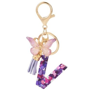 Imagem de 1 peça pingente de letra decoração azul violeta resina maiúscula alfabeto pingentes pingentes com fecho para mulheres bolsa carteira mochila bolsa chaveiro enfeite pendurado, letra V