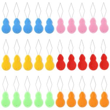 Imagem de 30 peças de passadores de agulha de plástico em forma de cabaça, ferramentas de costura DIY, passadores de agulha para máquina de costura manual fio dental (multicolorido)