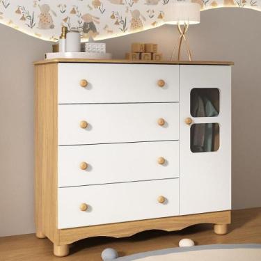 Imagem de Cômoda Infantil 95cm 1 Porta com Vidro e 4 Gavetas Luna Multimóveis MP