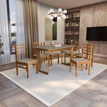 Imagem de Conjunto Sala de Jantar Elisa em Madeira Maciça 6 Cadeiras Linho Fendi