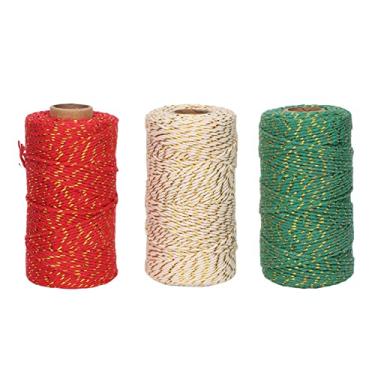 Imagem de Fio de Natal para presente Fio de algodão Cortável Leve e forte Embalagem DIY para embrulho de férias Decoração de quarto 3 rolos 328 pés Ouro vermelho Bege Ouro Verde Ouro