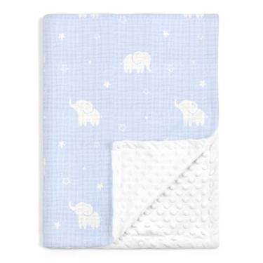 Imagem de Cobertores de elefante para meninos e meninas, cobertores macios para berçário com musselina e lã pontilhada nas costas 76 x 101 cm, colcha de cama para recém-nascidos, bebês e crianças pequenas