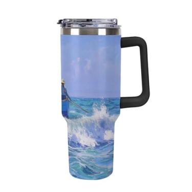 Imagem de Copo de café para barcos de pesca de 1,134 g na praia, copo de café, copo Stanley de grande capacidade, aço inoxidável, isolado a vácuo, selado para suporte de copo de carro e ao ar livre à prova de