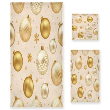 Imagem de Wassud Conjunto de 3 toalhas de banho de bolas douradas de Natal, toalhas super macias e absorventes para banheiro, toalhas de banho de secagem rápida, toalha de banho para academia, spa, hotel