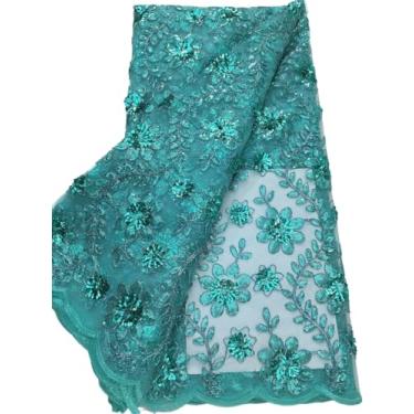 Imagem de Gdsshuhung Tecido de renda africana 5 metros, bordado de lantejoulas 3D em tule com crochê, tecido elegante com glitter para vestidos de noiva, vestidos de festa e projetos de costura de trajes