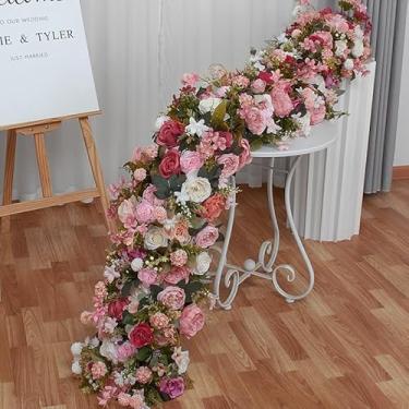 Imagem de LMJYU Flores artificiais guirlanda de eucalipto rosas flor videira Groenery guirlanda planta pendurada para festa de casamento arranjo de arco interior exterior decoração de parede H
