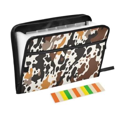 Imagem de Wassud Organizador de arquivos sanfonado marrom e preto, 13 bolsos, pastas expansíveis com abas e adesivos, organizador de pastas de documentos de recibo de papel tamanho carta A4 para viagens de