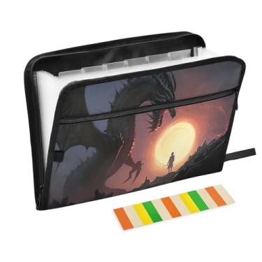 Imagem de Wassud Grande dragão de fogo preto com 13 bolsos, organizador de arquivos sanfonados, pastas expansíveis com abas e adesivos, organizador de pastas de documentos de recibo de papel tamanho carta A4