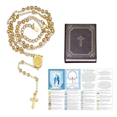 Imagem de FaithHeart Rosário católico para mulheres, colar em Y de aço inoxidável virgem maria para mulheres, presentes católicos com cartão de oração do terço e caixa de presente, Aço inoxidável, Sem Pedra