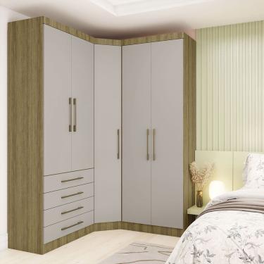 Imagem de Guarda Roupa De Canto 3 Peças 5 Portas 4 Gavetas Paris Luciane Móveis Avelã Pf-cinammon Pf